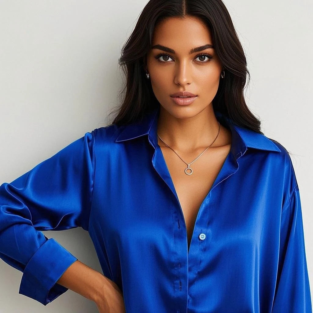Korean Office Lady Trend Casual Shirt Elegant Blouses For Women Satin Multicolor Basic Slim Shirt Solid All-Match Top French New