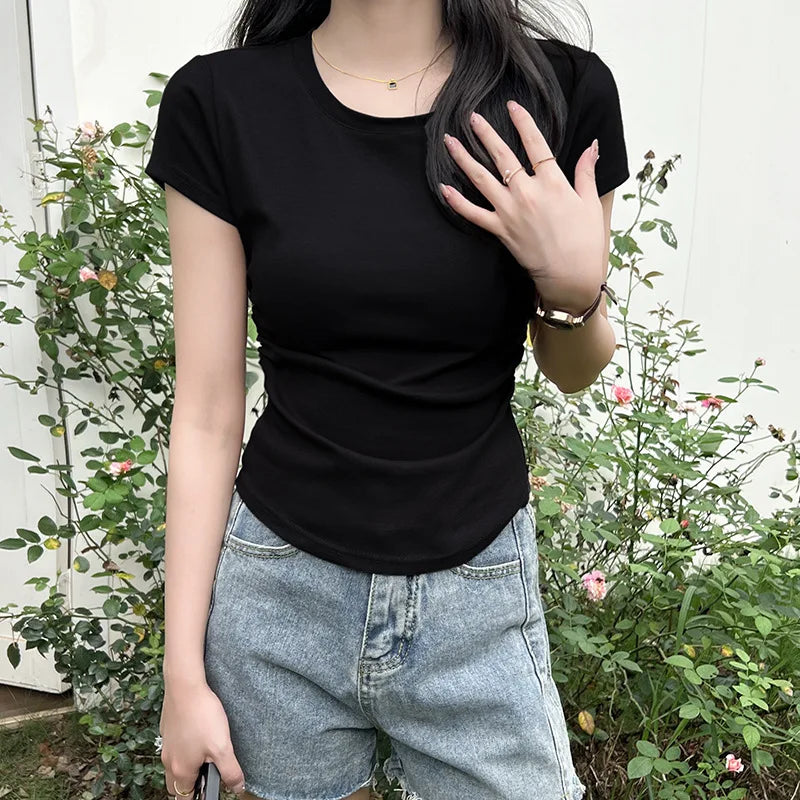 Summer Gray Women's V-neck Short-sleeved T-shirt, White Short-sleeved Slim-fit Pullover T-Shirt, Asian Sizes S-XL Tops & Tees