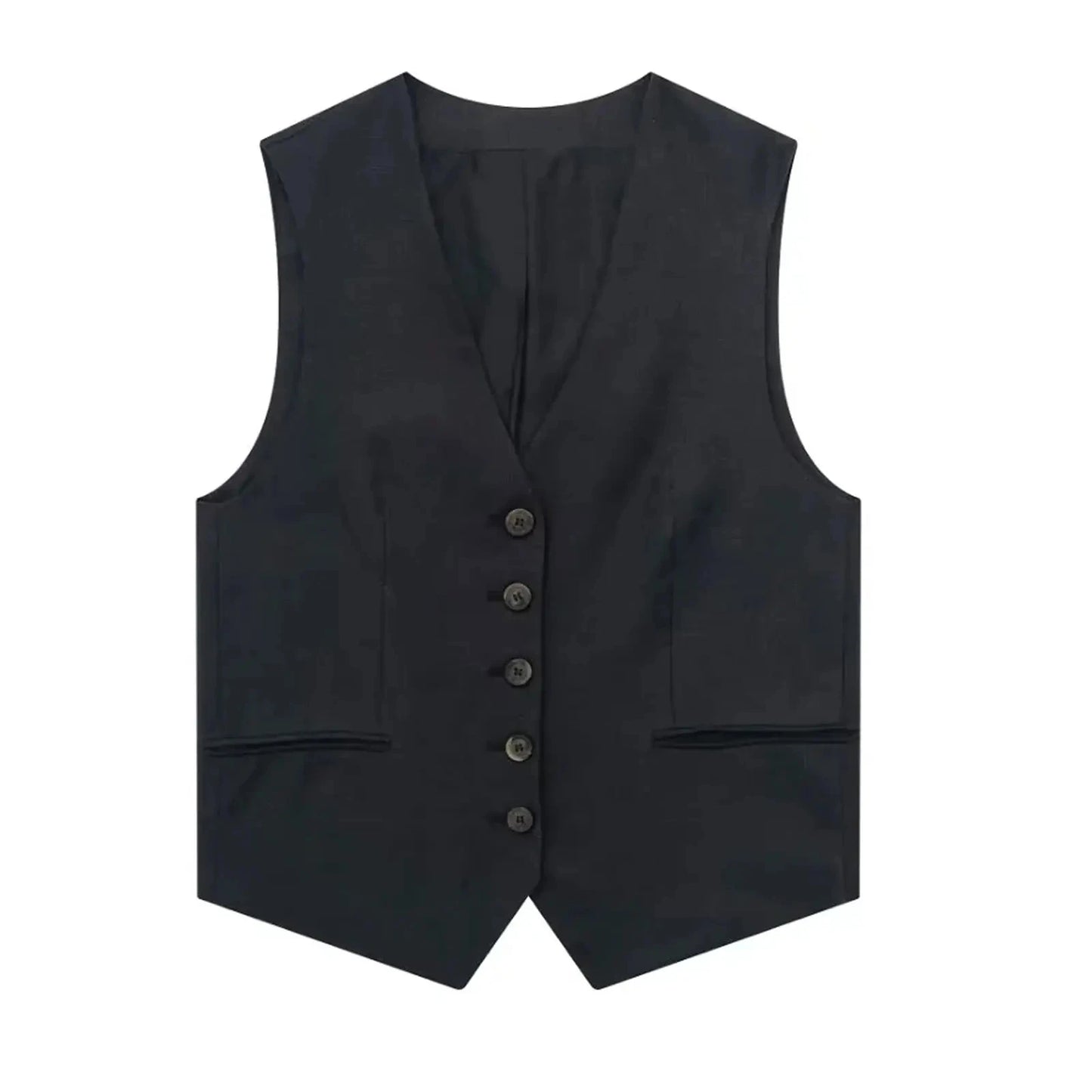 TRAFZA Women's Fashion Solid Vest Top Vintage V Neck Button Loose Casual Vests Summer Y2K Woman Streetwear Chic Tops Outerwear