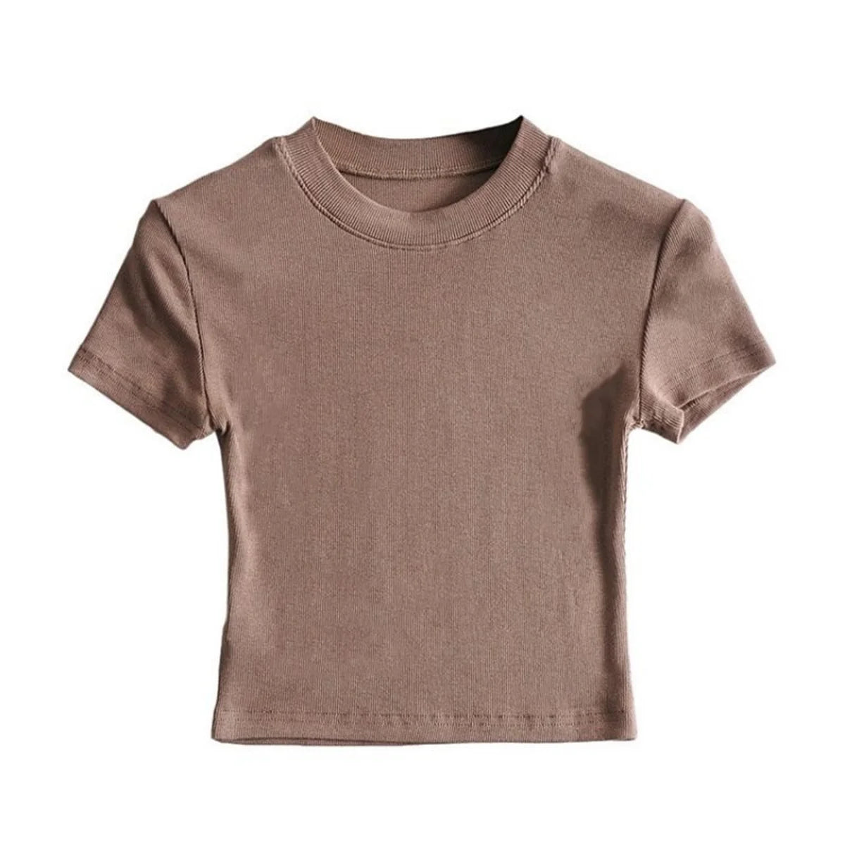 Summer Women's Short Sleeve Crop Top Solid Slim Fit Crew Neck Tee Basic Skinny Ribbed Tight Athletic Casual Workout Yoga Tshirt