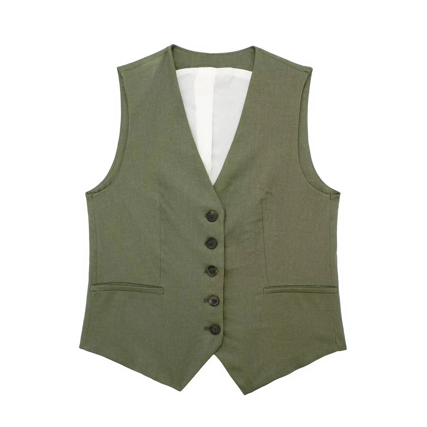 TRAFZA Women's Fashion Solid Vest Top Vintage V Neck Button Loose Casual Vests Summer Y2K Woman Streetwear Chic Tops Outerwear