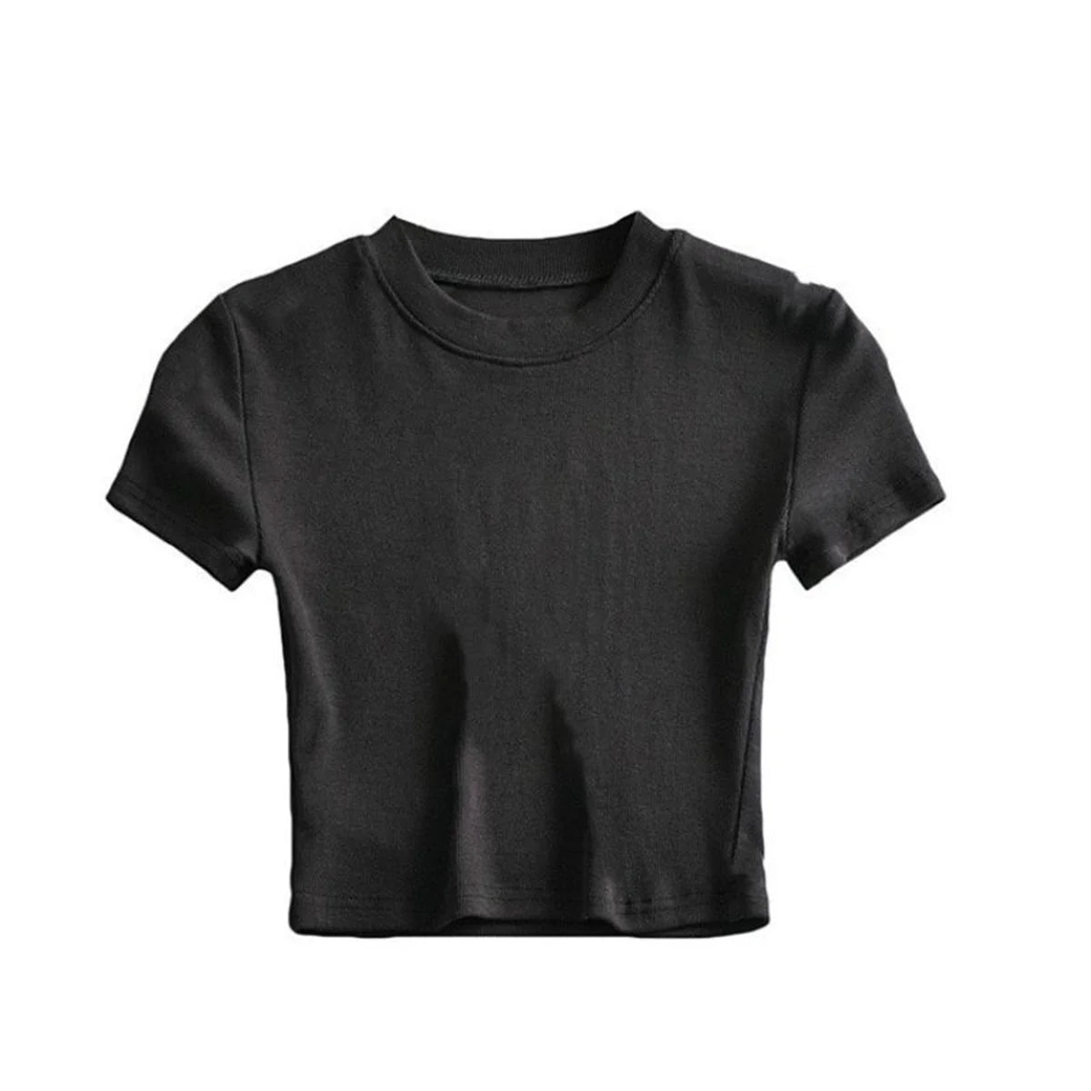 Summer Women's Short Sleeve Crop Top Solid Slim Fit Crew Neck Tee Basic Skinny Ribbed Tight Athletic Casual Workout Yoga Tshirt