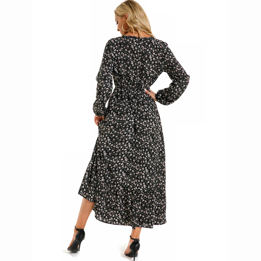 2025 Sping Summer Bohemian Women Maxi Dress Casual Long Sleeve High Waist Beach Woman Chiffon Dresses Floral Vestidoes Mujer New