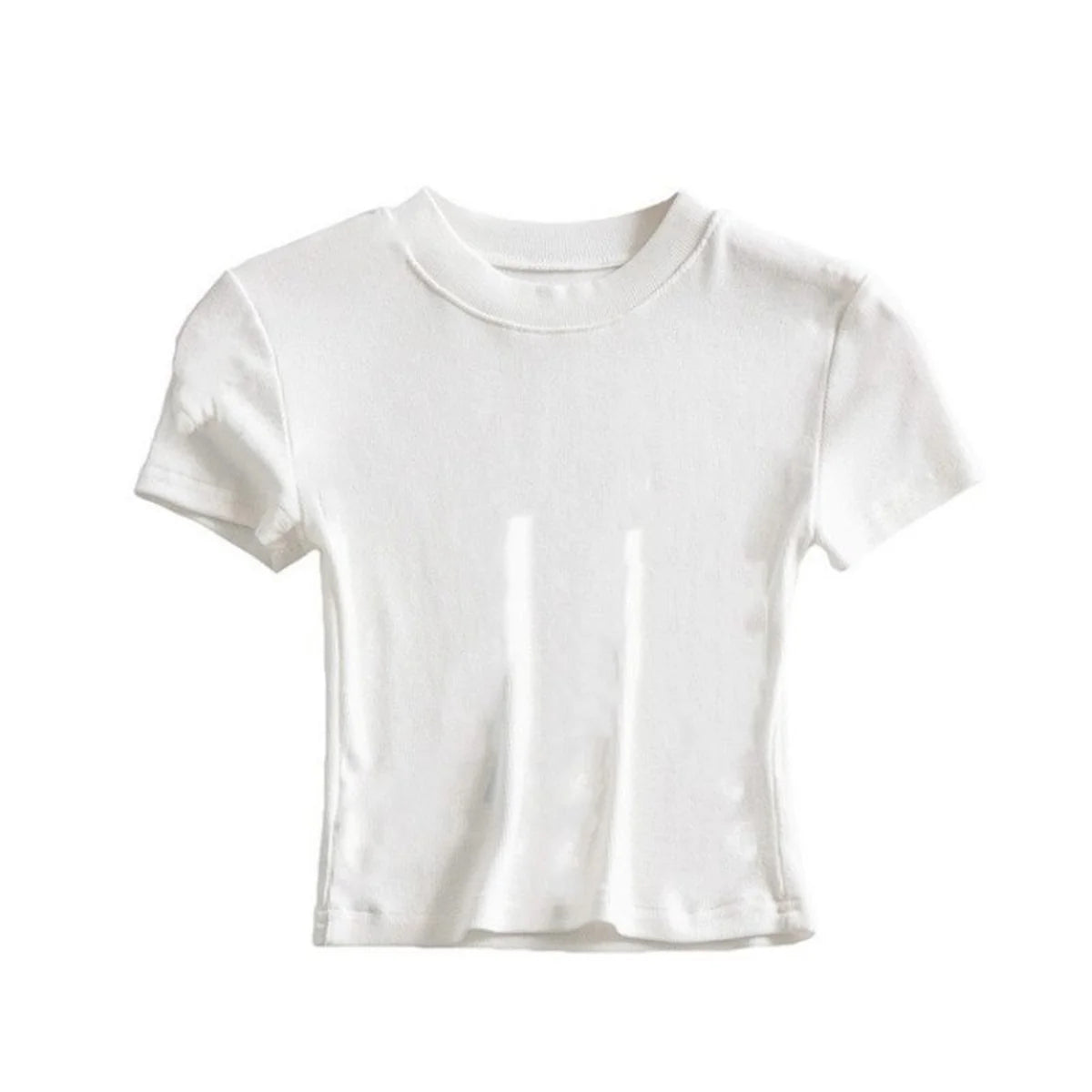 Summer Women's Short Sleeve Crop Top Solid Slim Fit Crew Neck Tee Basic Skinny Ribbed Tight Athletic Casual Workout Yoga Tshirt