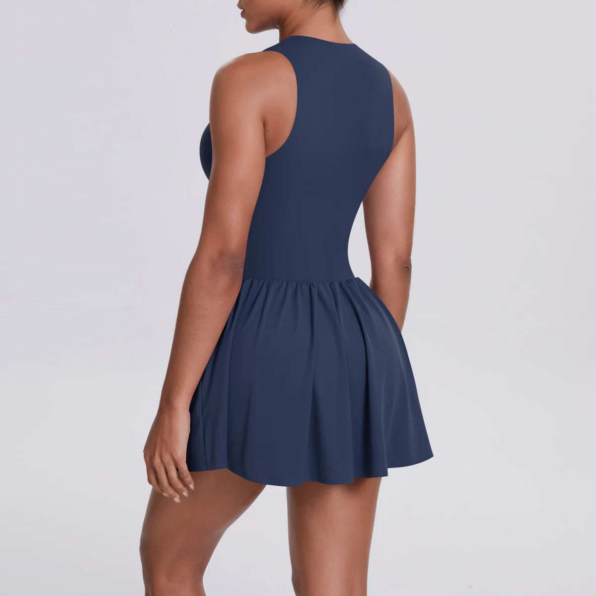 Women Front Zipper Tennis Dress Fake Two-piece Pieces Stand Up Collar Slim Fit Soft Sports Sets Fitness Pocket Skorts Yoga Suits