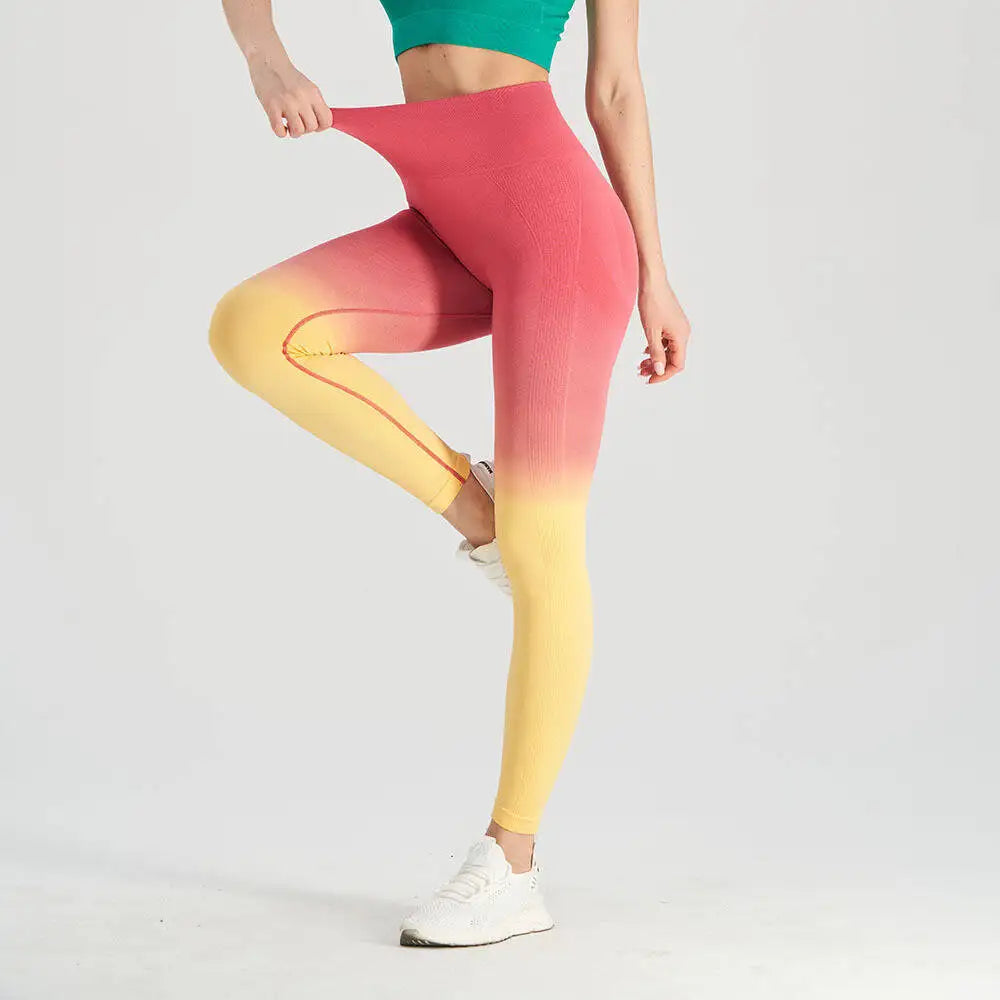 Women's Gradient Color High-Waist Fitness Pants Summer Butt-Lifting Quick-Dry Tight Long Sports Bottoms for Running Gym