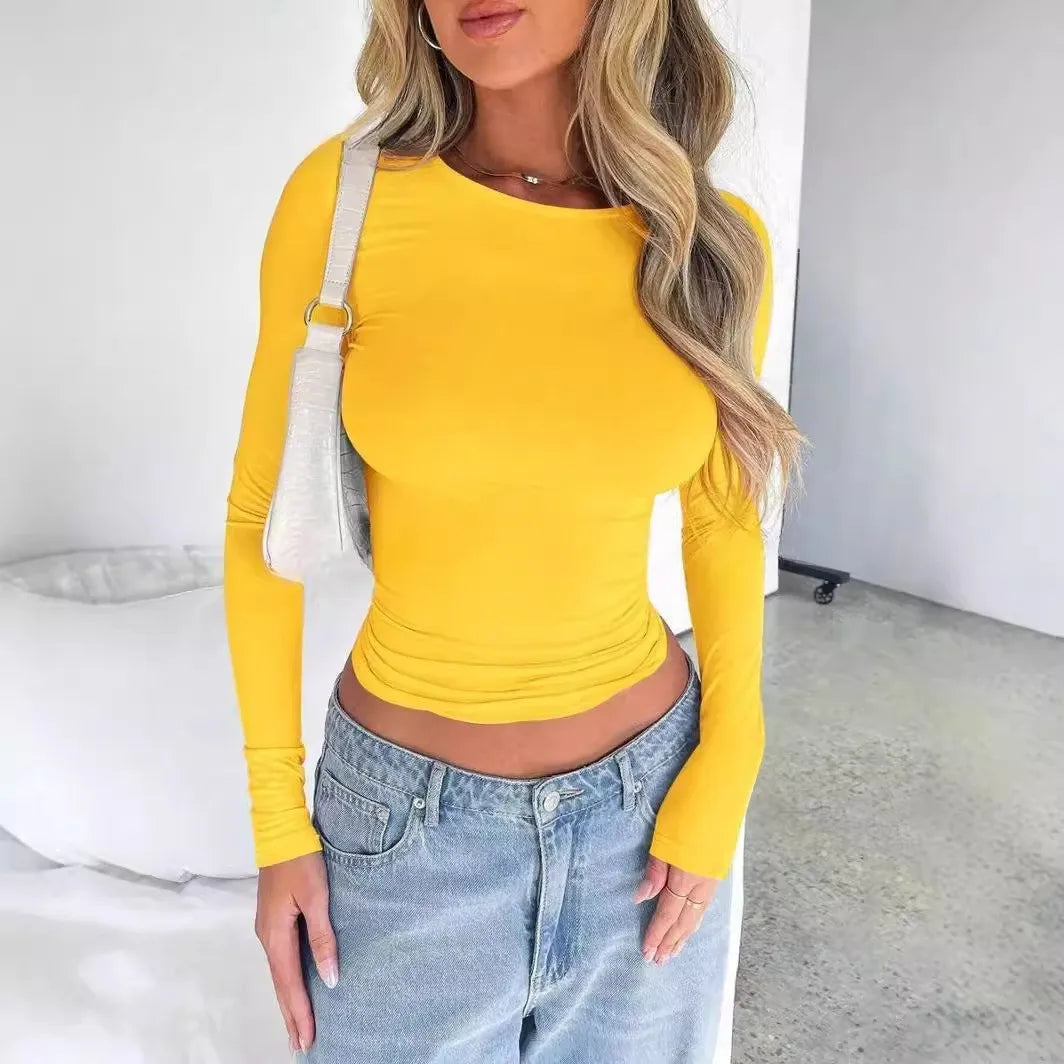 Womens Long Sleeve Shirts Basic Spring Crop Tops Fall Fashion Layering Slim Fitted Y2k Tops