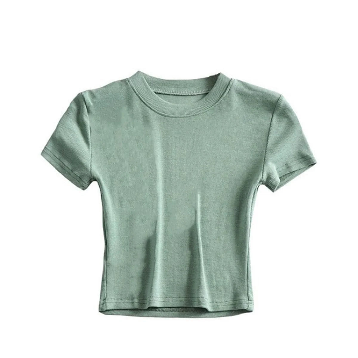 Summer Women's Short Sleeve Crop Top Solid Slim Fit Crew Neck Tee Basic Skinny Ribbed Tight Athletic Casual Workout Yoga Tshirt