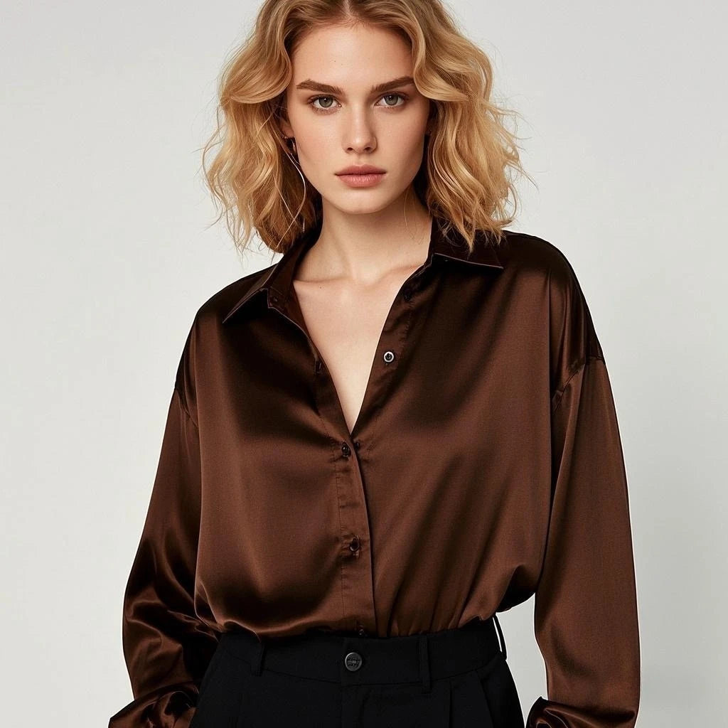 Korean Office Lady Trend Casual Shirt Elegant Blouses For Women Satin Multicolor Basic Slim Shirt Solid All-Match Top French New
