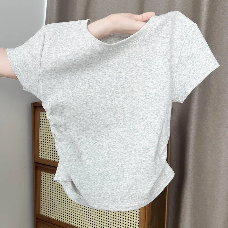 Summer Gray Women's V-neck Short-sleeved T-shirt, White Short-sleeved Slim-fit Pullover T-Shirt, Asian Sizes S-XL Tops & Tees