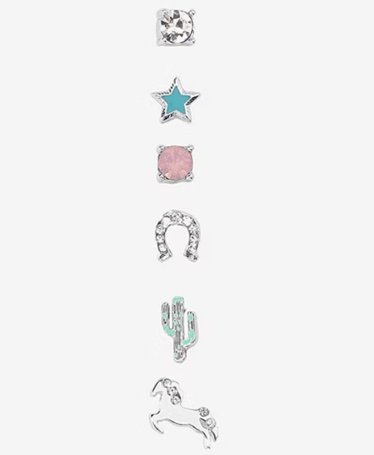 Western Crystal Silver Tone Star 6 Pair Earring Set by Bijoux Bar