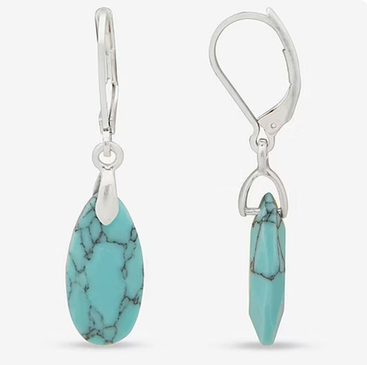 Turquoise and Silver Western Style Drop Earrings