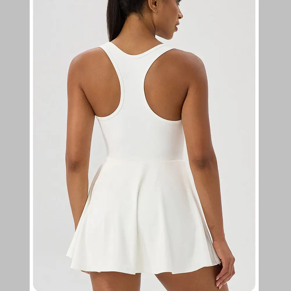 Women Summer Tennis Dress Breathable Quick-Dry Workout Dress Outdoor Sports Skirt Gym Yoga Short Dress Casual Athletic Skirt