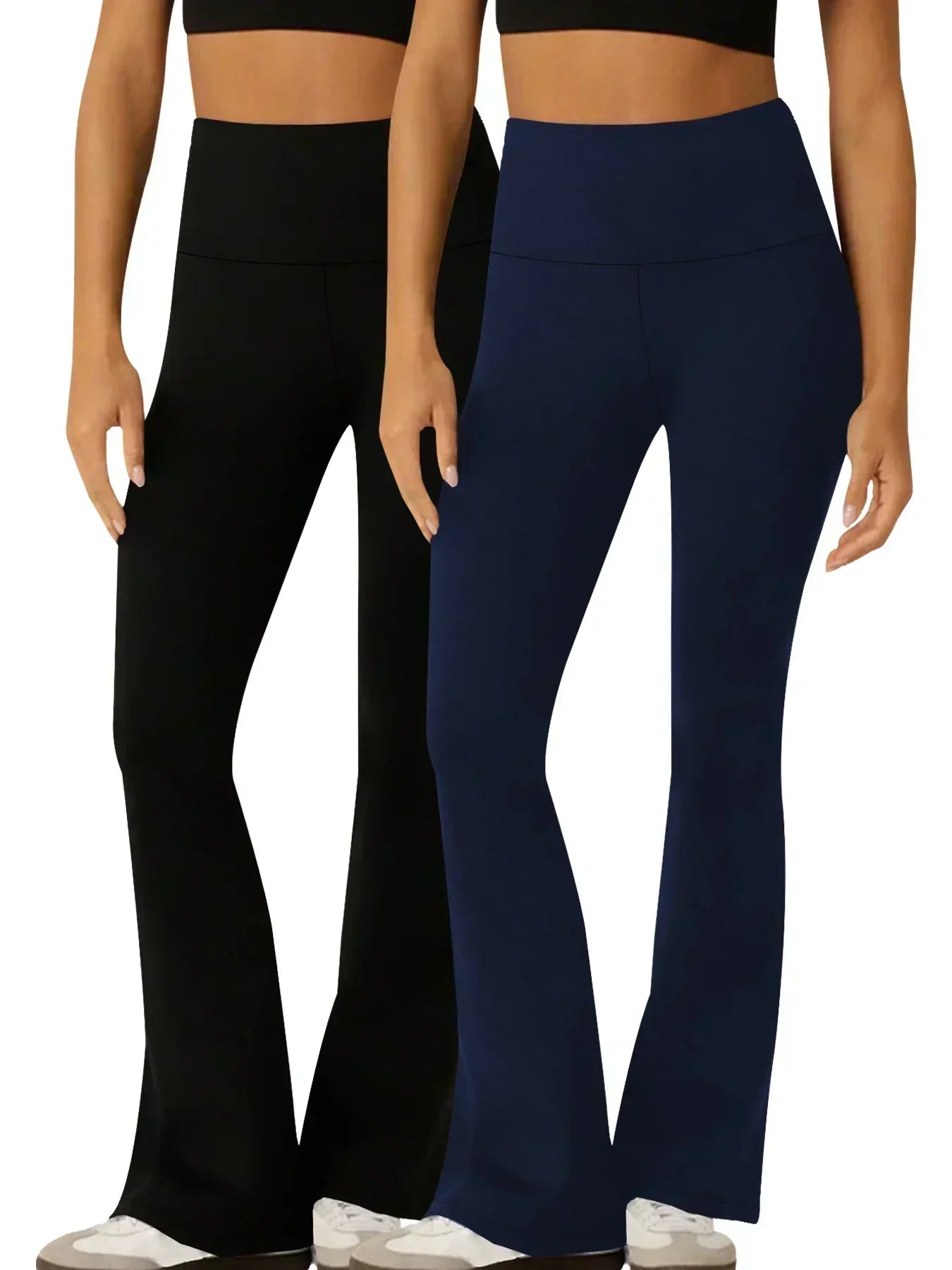 2 Pack Women's Super Soft Flare Pants High Waisted Tummy Control Workout Yoga Push Up Gym Fitness Long Leggings Bell Bottoms
