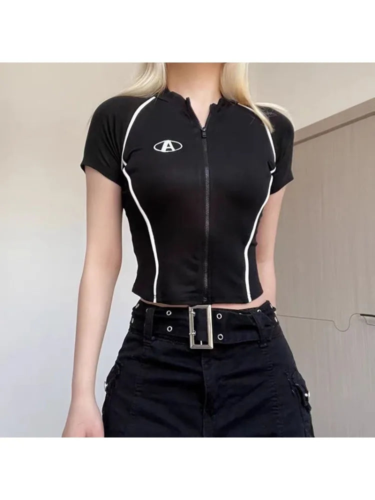 Summer Stand Up Collar Short Sleeved Women's T-shirt Short Style Unique and Chic Slimming Design Top
