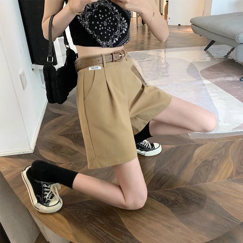 2025 Women's Summer Shorts Pants Casual Loose Wide Leg Shorts Solid Matching Female's Short Trousers Elegant Office Lady Shorts