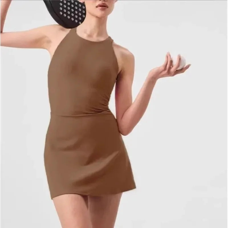 Cross Backless Tennis Dress Women Removable Chest Pad Sports Outdoor Fitness Dresses