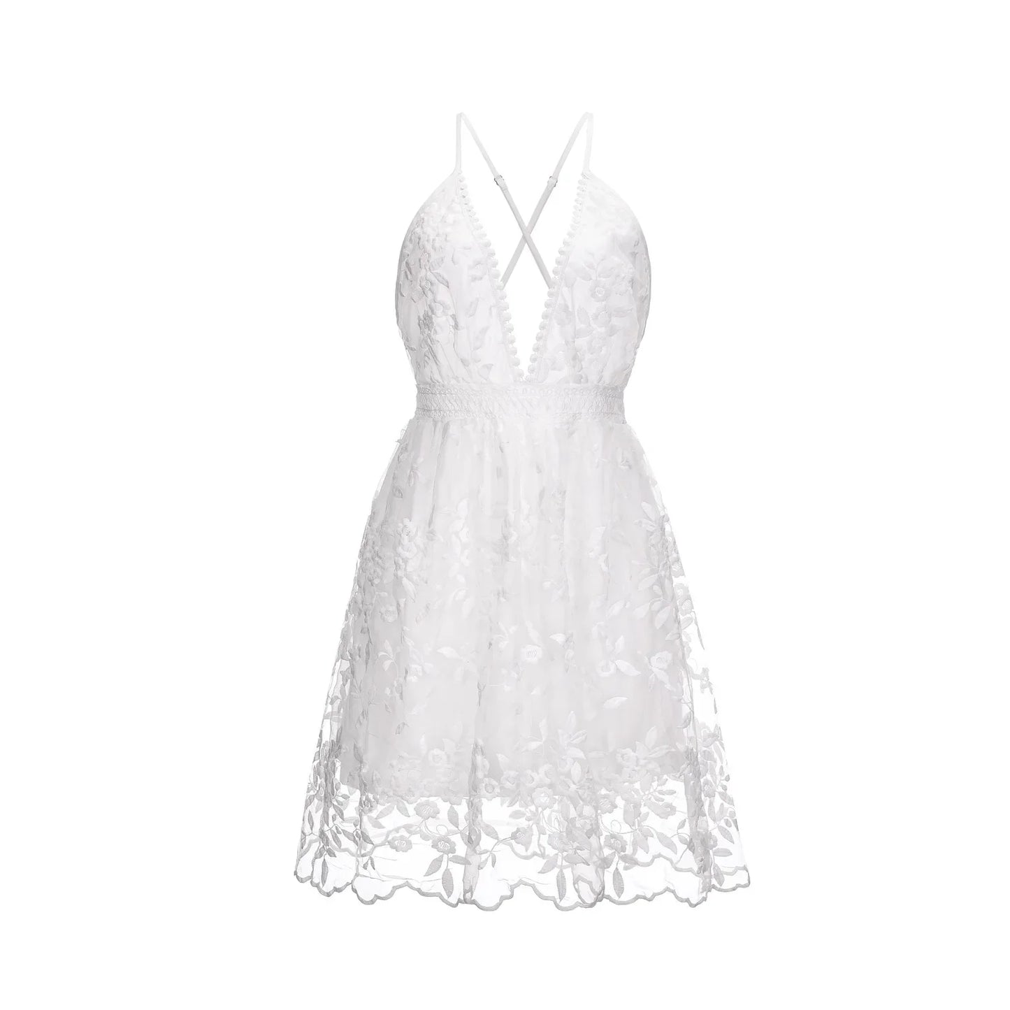 2023 Summer New Sexy Deep V-Neck Open-Back Tank Gown Dress Amazon Lace Beach Dress European And American Style