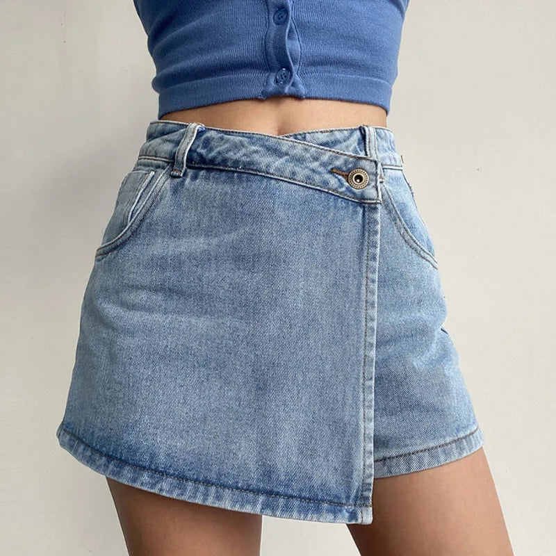 Irregular Denim Skirt for Women Slim High-waisted A-line Jeans Skirt Shorts Fashion Vintage Streetwear Y2k Clothing Female
