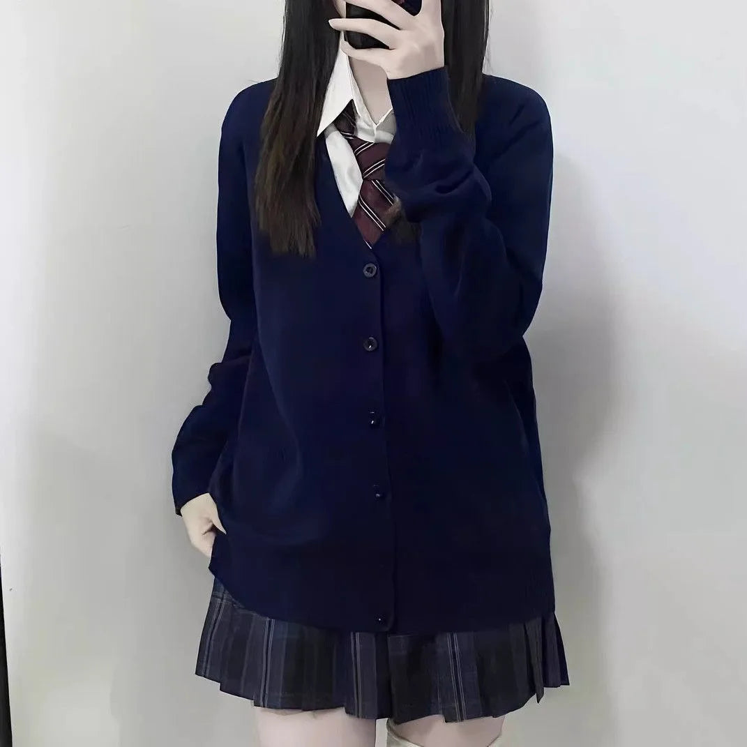 Japanese fashion solid color V-neck knitted sweater,original newJK uniform cardigan top,autumn and winter women's cotton sweater