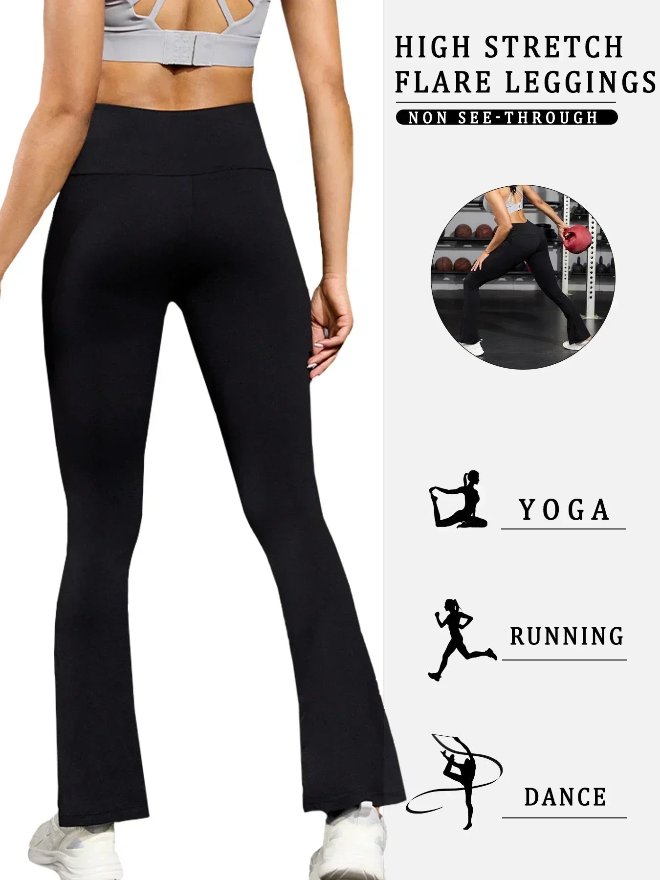 2 Pack Women's Super Soft Flare Pants High Waisted Tummy Control Workout Yoga Push Up Gym Fitness Long Leggings Bell Bottoms