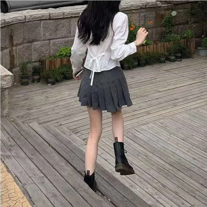 Preppy Bandage Basic White Shirt Women Slim Long Sleeve Cute Top School Button Down Tunic Shirts Blouse Female Casual Lady