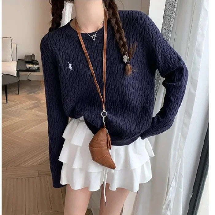 Soft And Supple Women's Autumn/Winter Cable Knit Sweater High-End Feel 2024 New Style Knitted Top Inner Layer