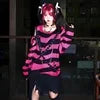 New Punk Gothic Long Unisex Sweater Summer Women Striped Cool Hollow Out Hole Broken Jumper Loose Rock Thin Dark Streetwear Top