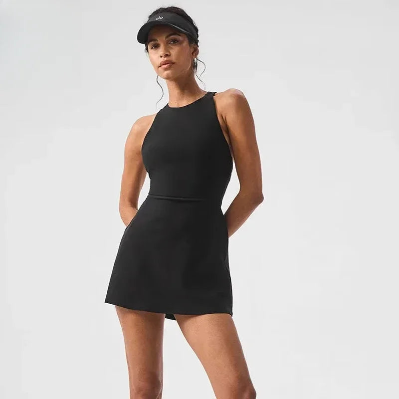 Sexy Backless Tennis Sports Dresses Fitness Halter Dresses With Bra Pads