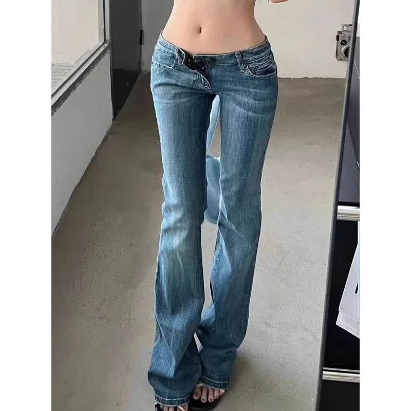 Vintage Flare Jeans Low Rise Women Sexy Fashion Washed Jean Pants cyber Y2K Grunge Fairycore Denim Trousers Korean 2025
