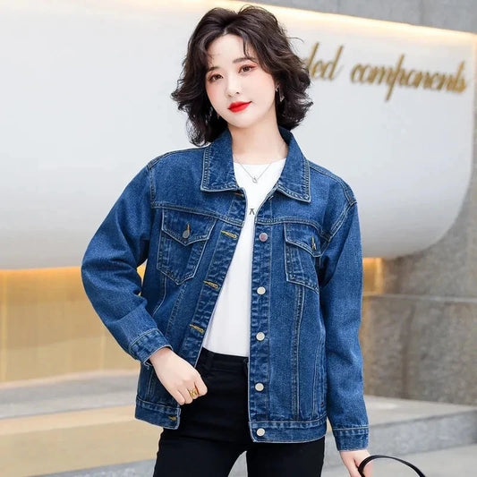 2025 Spring Autumn New Single-breasted Womens Denim Jacket Coat Loose Long Sleeve Tops Casual Jean Coats Female Outerwear