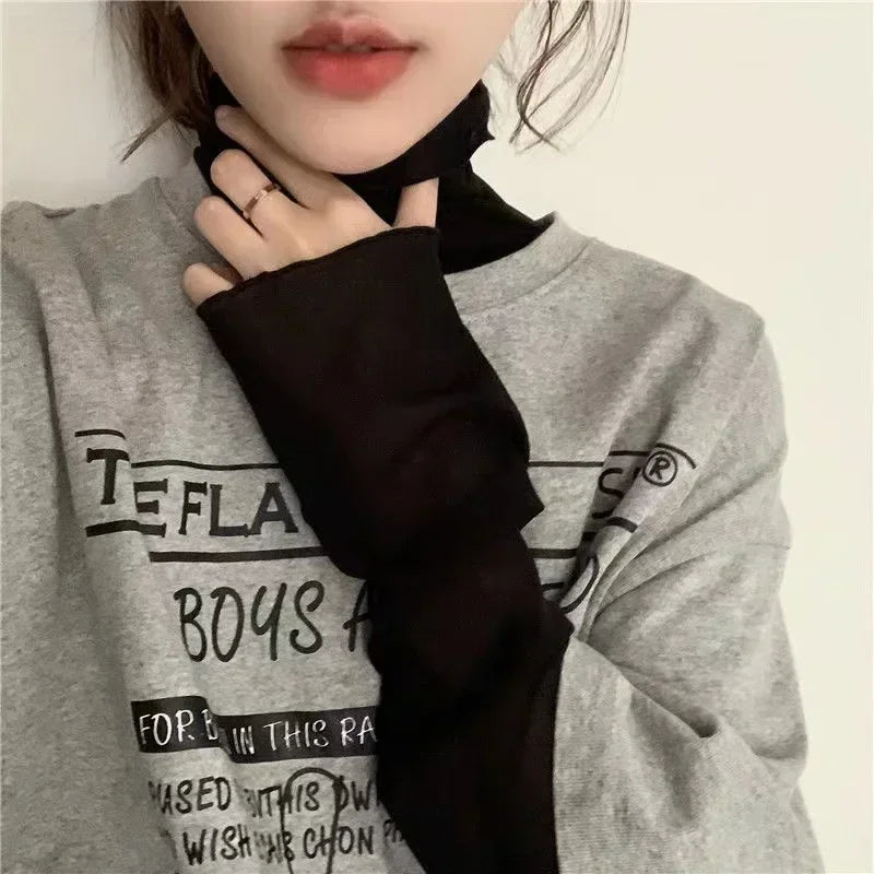 Sexy Women T Shirt See Through Transparent Tops Long Sleeve Ladies T-Shirt Pink Green Basic Top for Female Bottoming Blouses