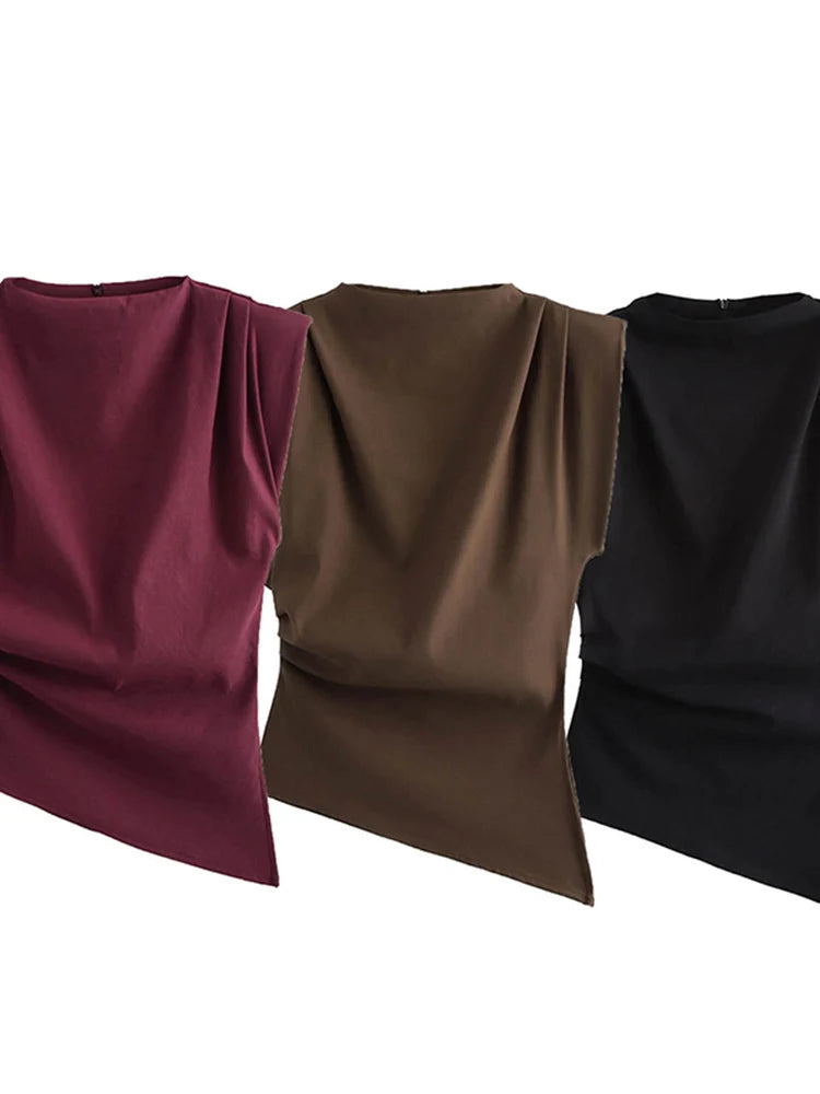 Fashion Shoulderless European American Style Top Simple Pleated Decorative New Arrivals