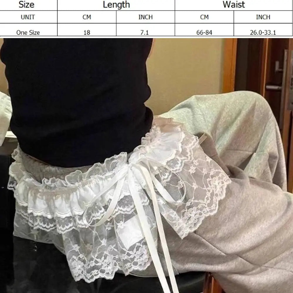 Polyester Embroidered Flower Lace Mini Skirt See Through Y2K Streetwear Ruched Skirts Harajuku Butt Curtain Jeans Decoration