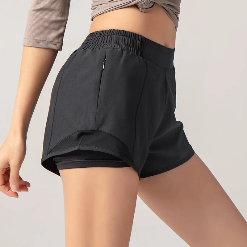 2024 Sport Shorts Women Sportswear Double-deck Running Shorts Yoga Bottoms Summer Gym Fitness Training Jogging Short Pants