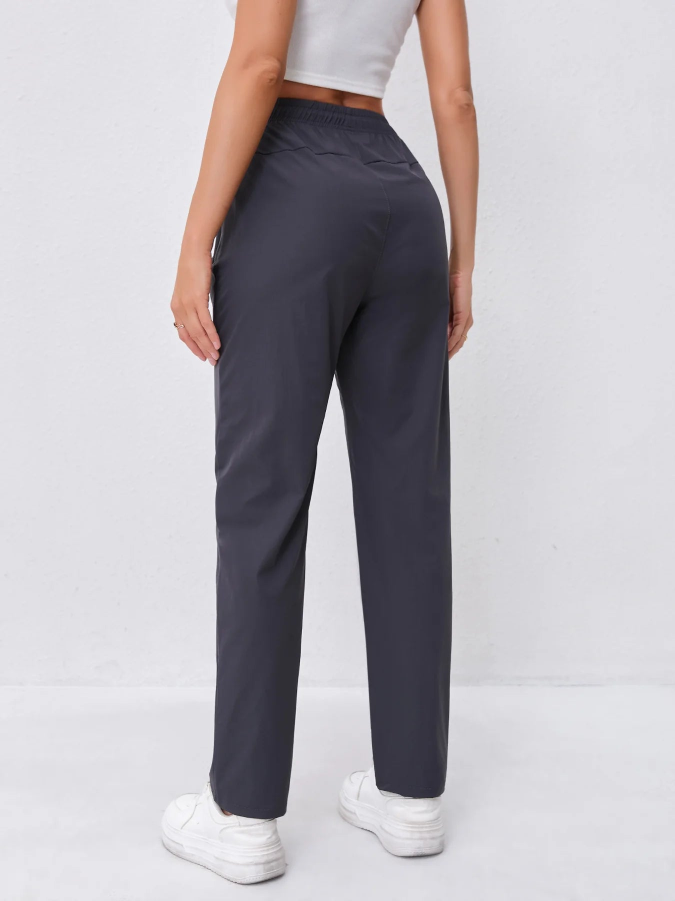 Women's High-Waist Slimming Drawstring Joggers with Dual Side Zipper Pockets - Lightweight, Breathable Nylon Blend Outdoor Pants