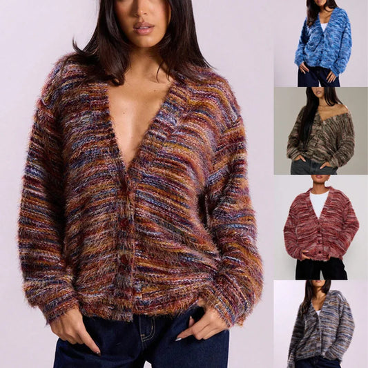 Casual Loose Cardigan For Women 2025 Autumn Vintage Long Sleeve Knitwears Outerwears Women's Oversize Sweater Vintage Female Top