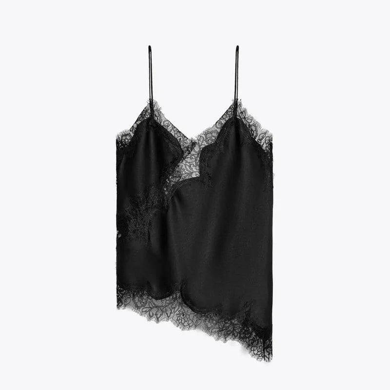 Slim Lace Patchwork Sling Vest Women Sexy See-through V Neck Backless Sleeveless Tank Top 2025 Autumn New Lady Solid Streetwear