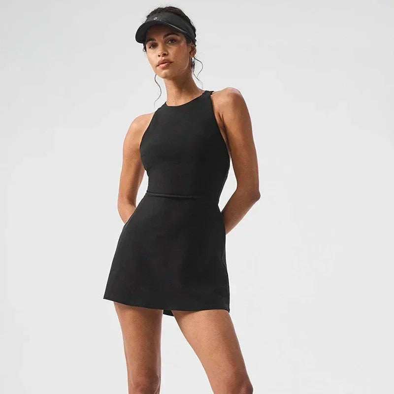 Sexy Backless Tennis Sports Dresses Fitness Halter Dresses With Bra Pads