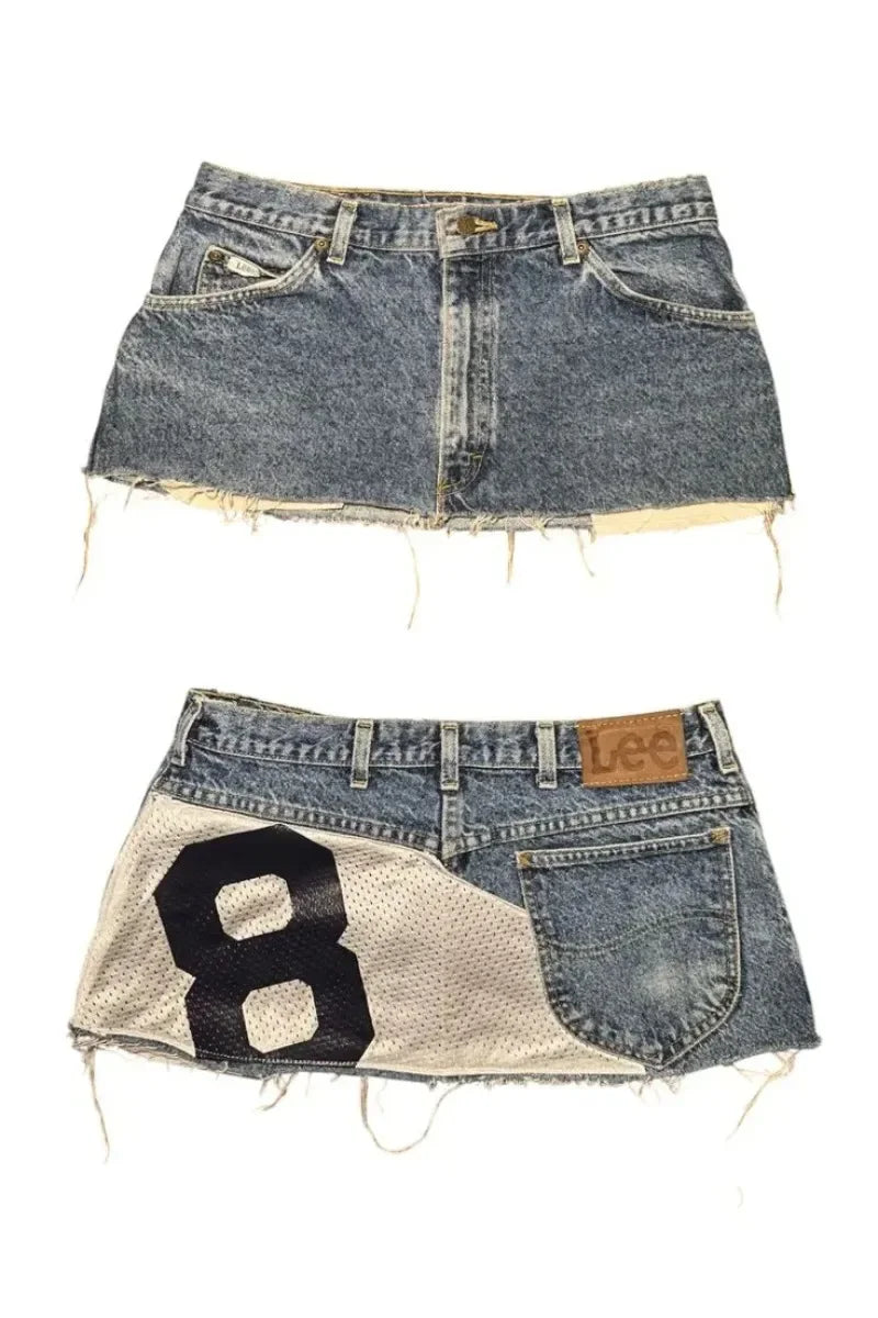 Short skirt applique print denim goth street hip hop hoparajuku vintage high waist y2k mini sexy loose casual women's skirt
