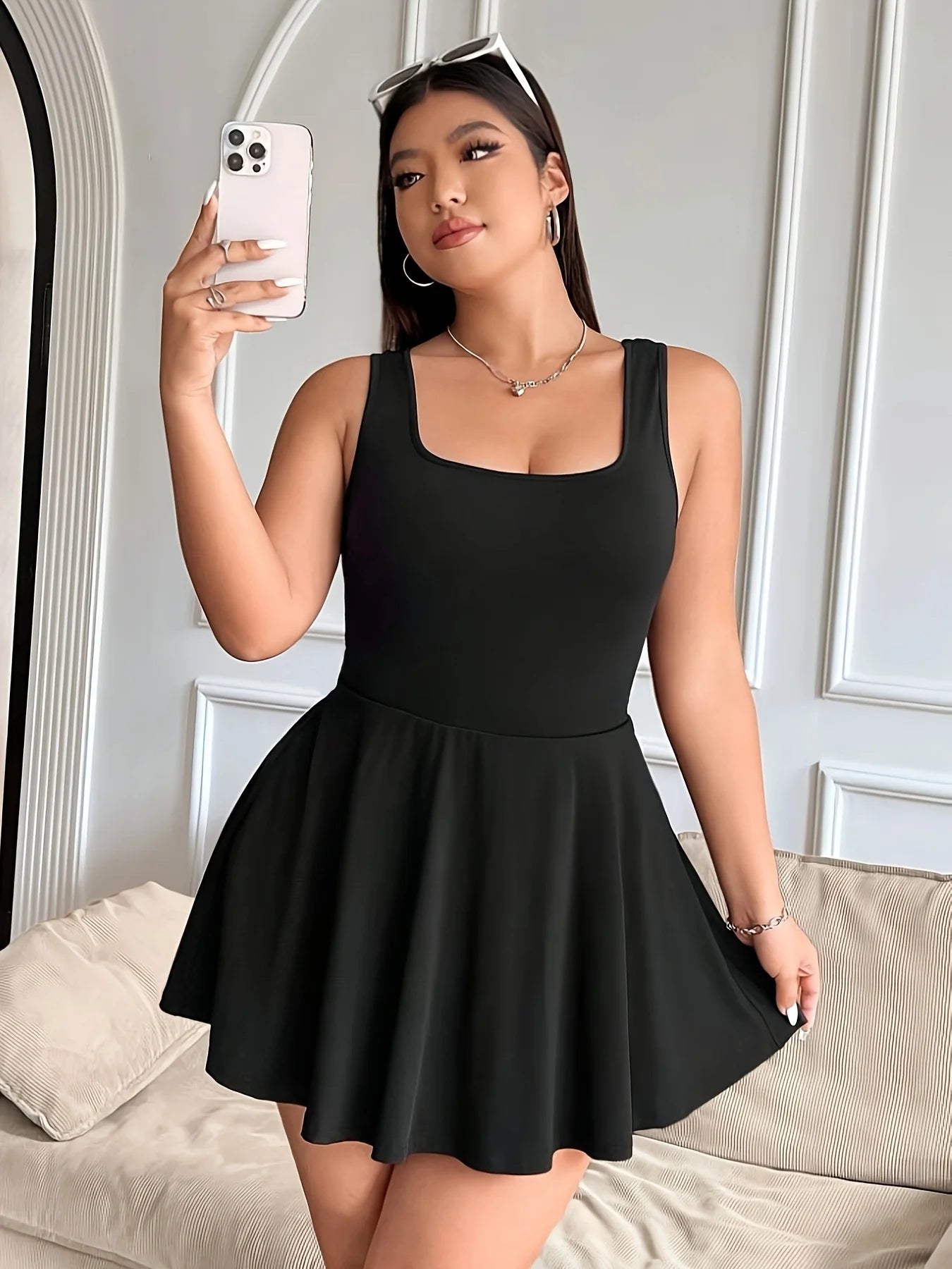 Women's solid color sleeveless casual sports running fitness golf dress
