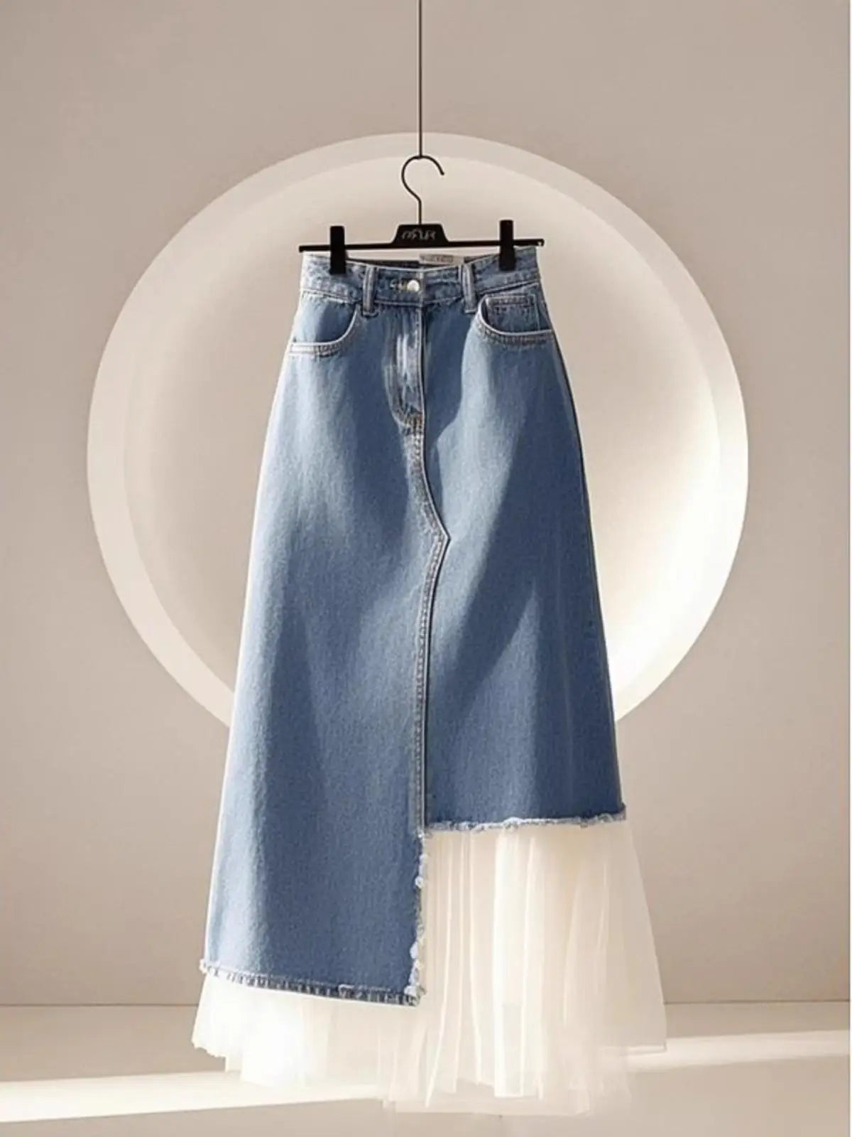 French Elegant Fashion Women's Plus size Hight Waist A Line Denim Patchwork Skirt Female Summer Casual Lone Skirt Office Clothes