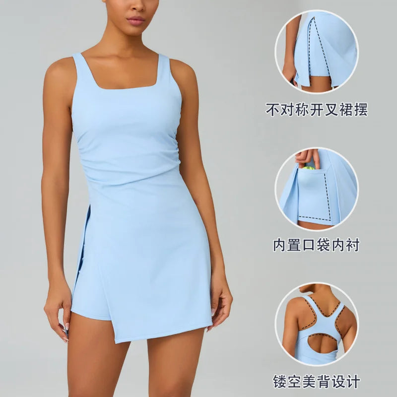 Nude Feel Anti-Exposure Base Sports Quick-Dry Outdoor Golf Beautiful Back Yoga Fitness Tennis Dress
