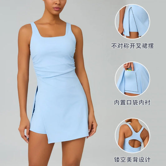 Nude Feel Anti-Exposure Base Sports Quick-Dry Outdoor Golf Beautiful Back Yoga Fitness Tennis Dress