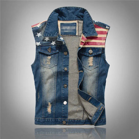 6XL Plus size new Spring/Fall Vintage design Men's denim vest Men's High quality sleeveless jacket Men's ripped jeans vest