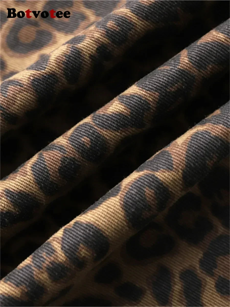 Botvotee High Waisted Leopard Print Jeans for Women Y2k Retro Streetwear Denim Pants Hip Hop Straight Wide Leg Baggy Jeans