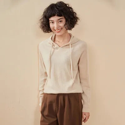 Autumn and winter new women's sweater 100% pure cashmere knitted hooded collar pullover soft solid color hot selling women's top