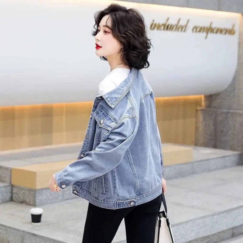 2025 Spring Autumn New Single-breasted Womens Denim Jacket Coat Loose Long Sleeve Tops Casual Jean Coats Female Outerwear