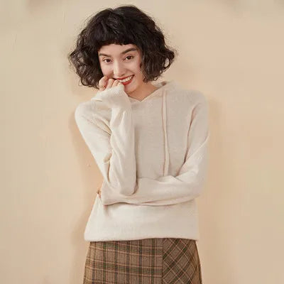 Autumn and winter new women's sweater 100% pure cashmere knitted hooded collar pullover soft solid color hot selling women's top