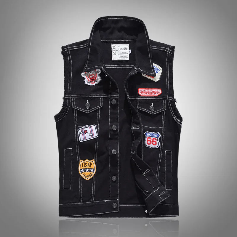 6XL Plus size new Spring/Fall Vintage design Men's denim vest Men's High quality sleeveless jacket Men's ripped jeans vest
